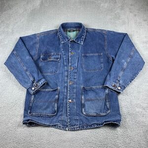 Montage Jacket Mens Large Blue Denim Flannel Lined Chore Barn Coat Retro